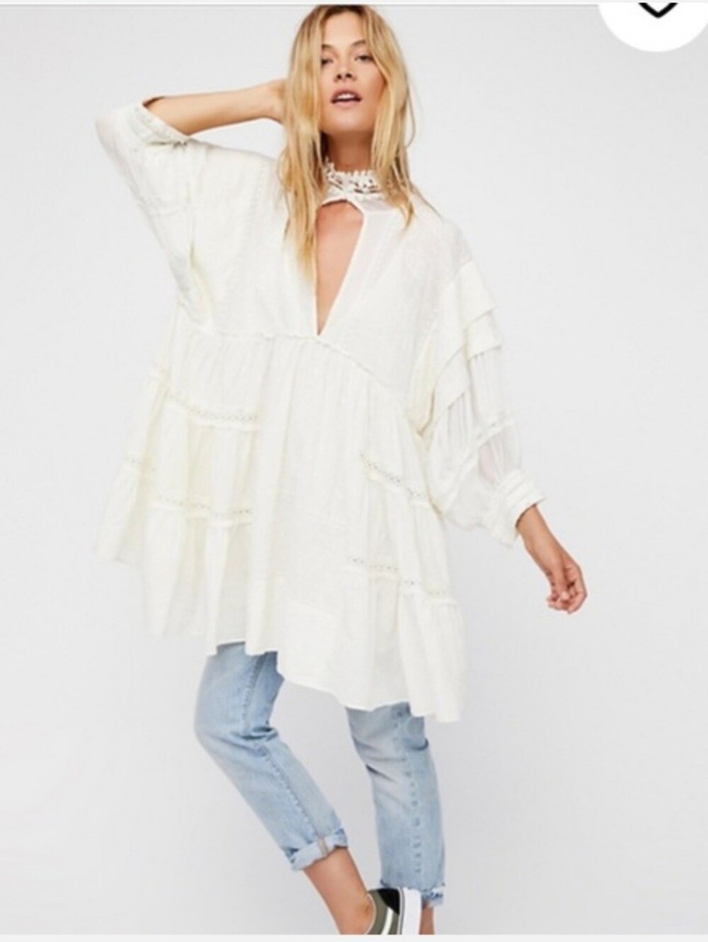 Free People Heartbreaker Dress - Boho White Lace High Neck Tunic Dress - Picture 7 of 10